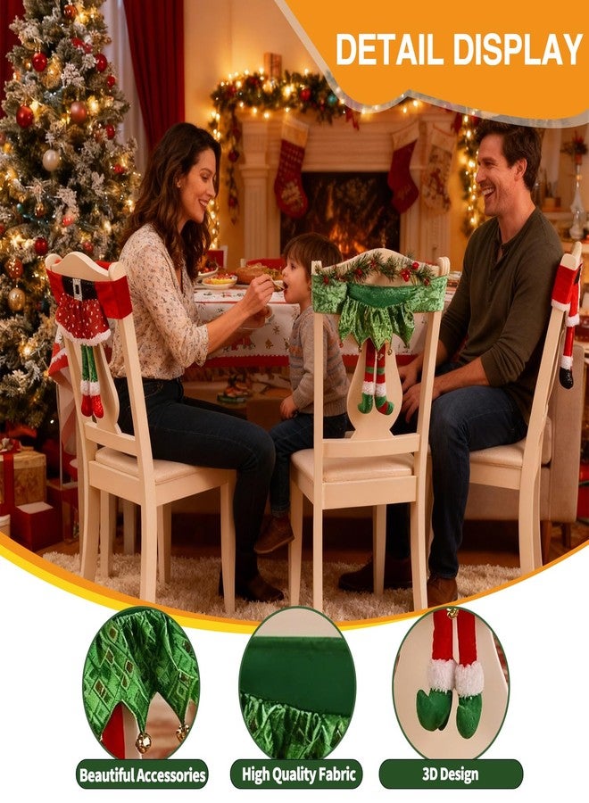 Yahpetes Chair Back Cover 3 Pcs Christmas Chair Sashes 18.1" X 11.8" Stretchy Xmas Dining Chair Back Covers Red Santa Claus Belt Buckle Bands Chair Slipcover Ornament Decorations - Image 3